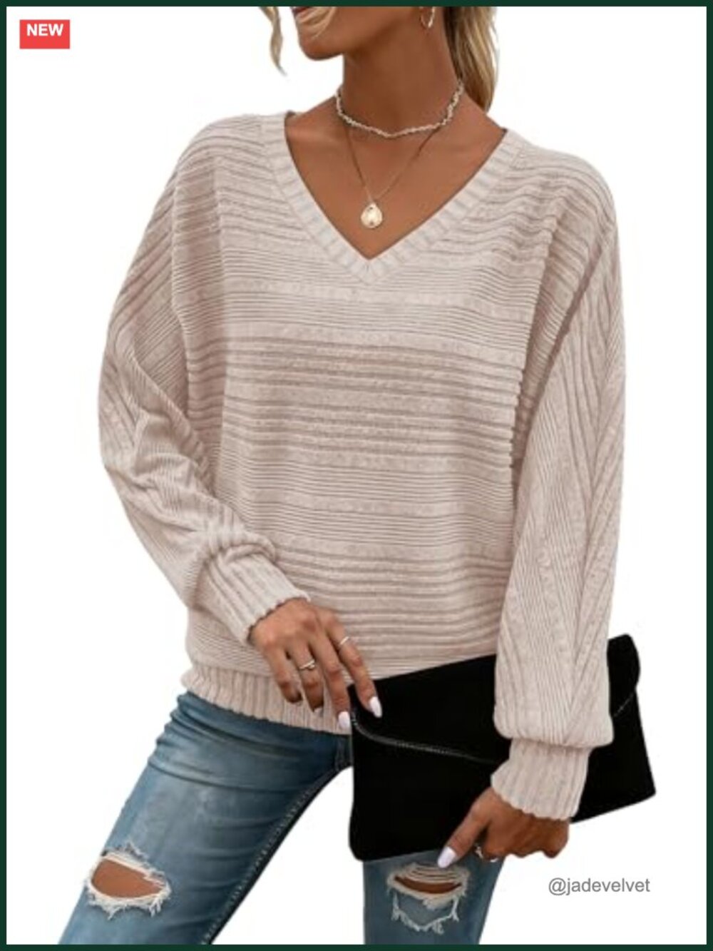 Tunic Tops Long Sleeve Batwing Sweater Pullover V-Neck